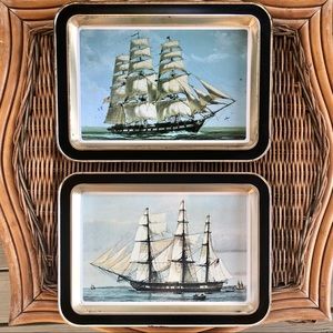 Vintage Guildcraft Metal Trays With Ships Lot of 2